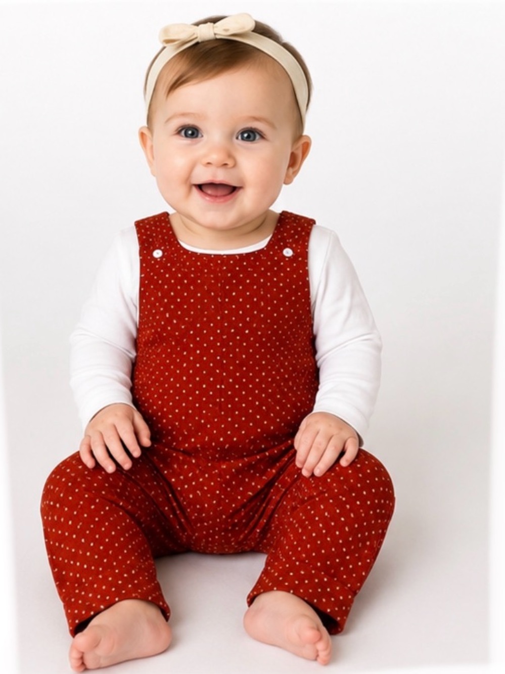 Vintage Handmade Rust Orange Polka Dot Baby Overalls Romper